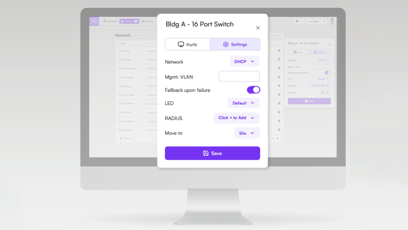 Настройки портов и VLAN в интерфейсе управления