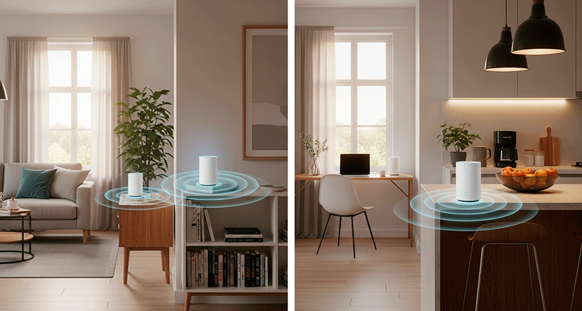 Mesh-система Wi-Fi из нескольких точек доступа в разных комнатах квартиры, равномерное покрытие сети