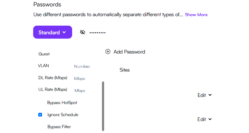 Настройки AltaPass в веб-интерфейсе AP6: пароли, VLAN, лимиты скорости и исключения фильтрации