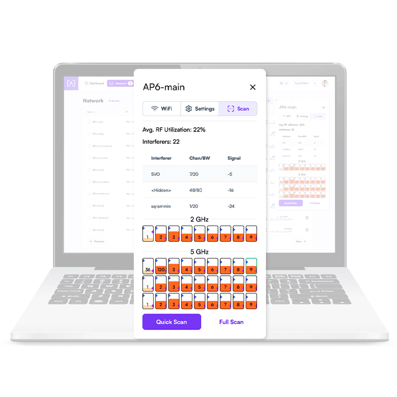 Использование эфирного времени Wi-Fi: пример сканирования каналов и загруженности сети в панели управления Alta Labs