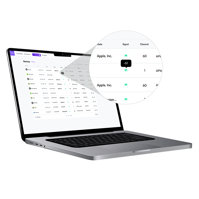 Проверка уровня сигнала Wi-Fi устройств в дБм в панели управления сетью Alta Labs