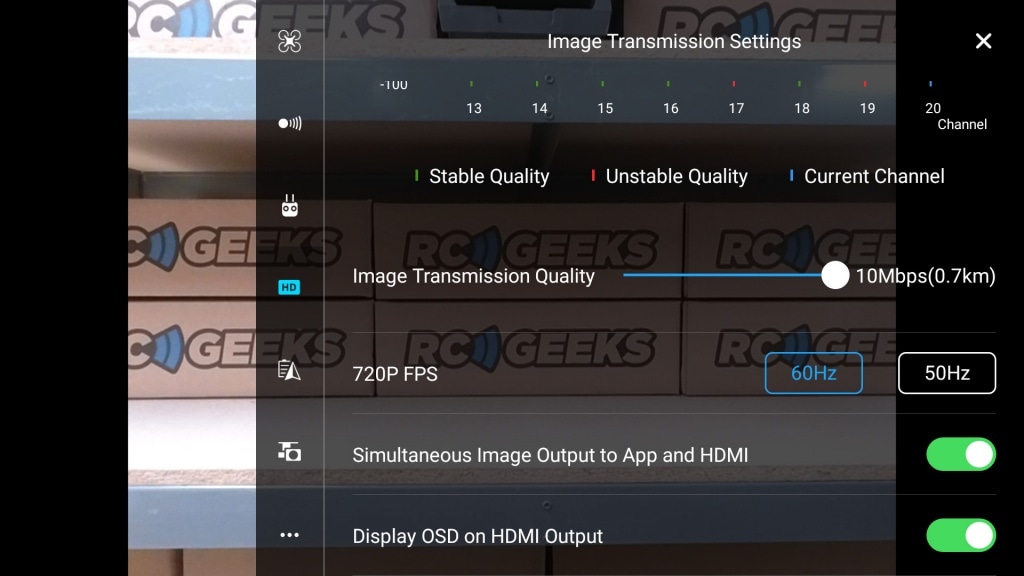FPV очки и DJI дрон - отображение на экране DJI Go