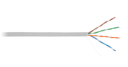 Кабель NETLAN U/UTP 4 пары, Кат.5e (Класс D), 100МГц, одножильный, BC (чистая медь), внутренний, PVC нг(B), серый, 305м