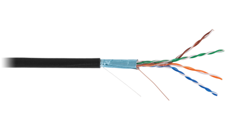 Кабель NETLAN F/UTP 4 пары, Кат.5e (Класс D), 100МГц, одножильный, BC (чистая медь), внешний, PE до -40C, черный, 305м