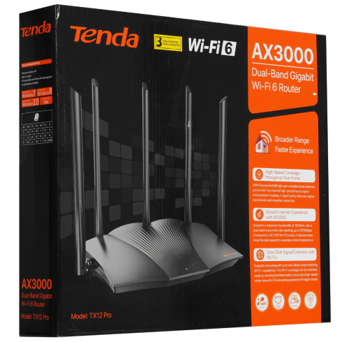 Wi-Fi роутер Tenda TX12Pro AX3000 Dual-band Wi-Fi 6 Gigabit Черный фото 11