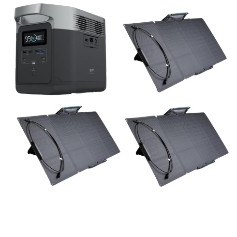 Портативная зарядная станция Ecoflow Delta с 3 солнечными панелями 110W