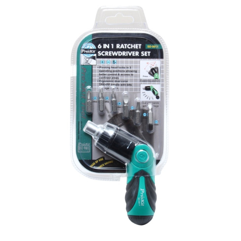 Отвертка трещетка с набором бит Pro'sKit SD-9817 фото 6