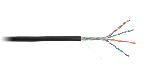 Кабель NETLAN U/UTP 4 пары, Кат.5e (Класс D), 100МГц, одножильный, BC (чистая медь), внешний, PE до -40C, черный, 305м