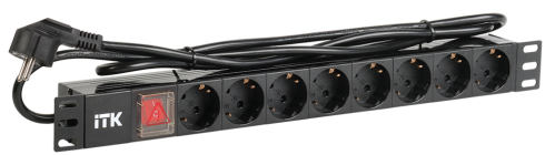 Блок распределения питания ITK PH12-8D1-P PDU 8 розеток нем. стандарт с LED выключателем, 1U, кабель 2м вилка нем. стандарт фото 1