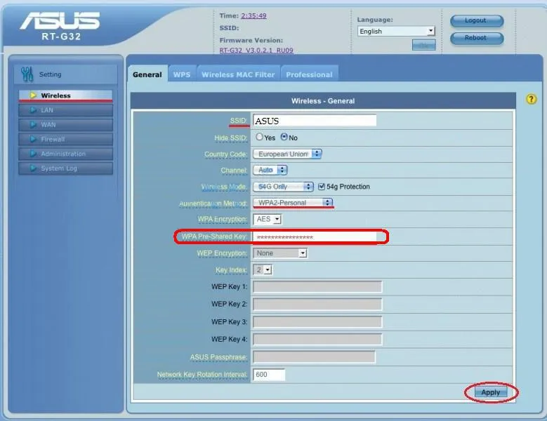 Роутер Asus: как поменять WiFi пароль